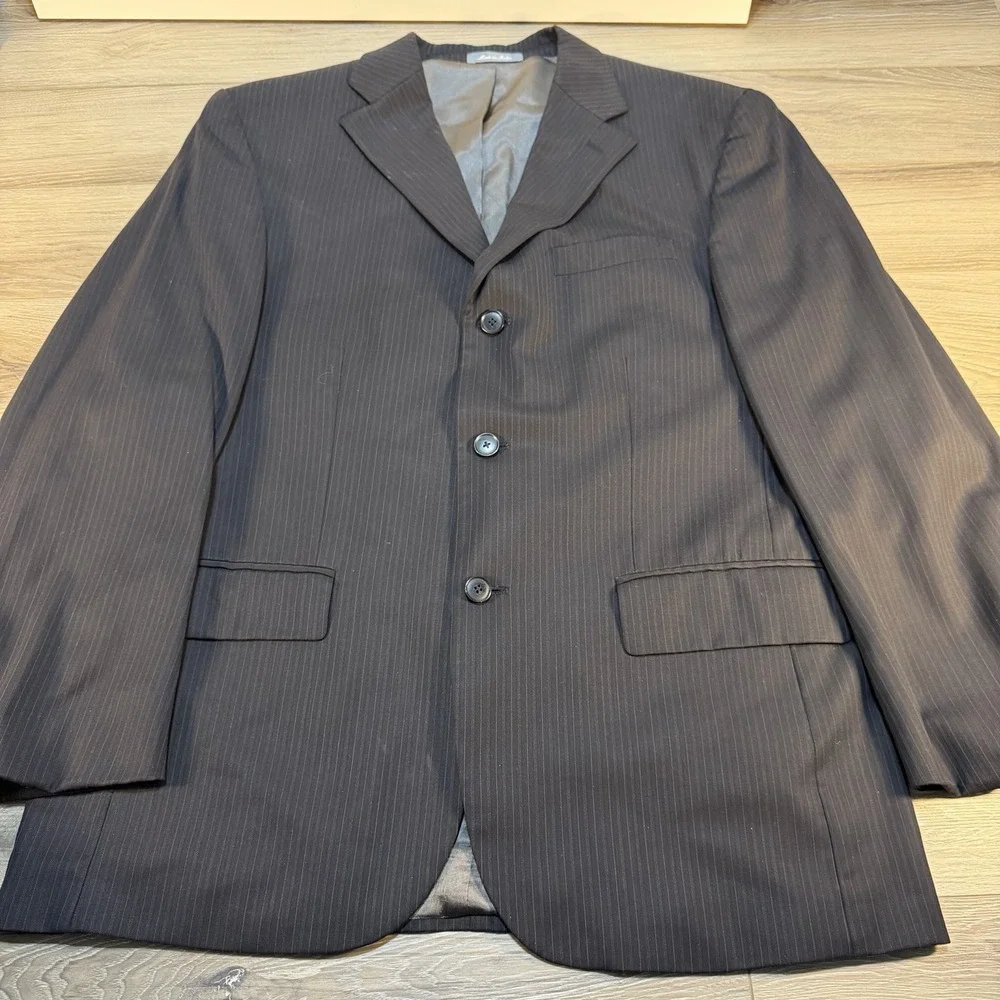 Mens Oscar De La Renta Black Wool Pinstripe Suit Sz 42R Blazer‎ 36x30 Pants